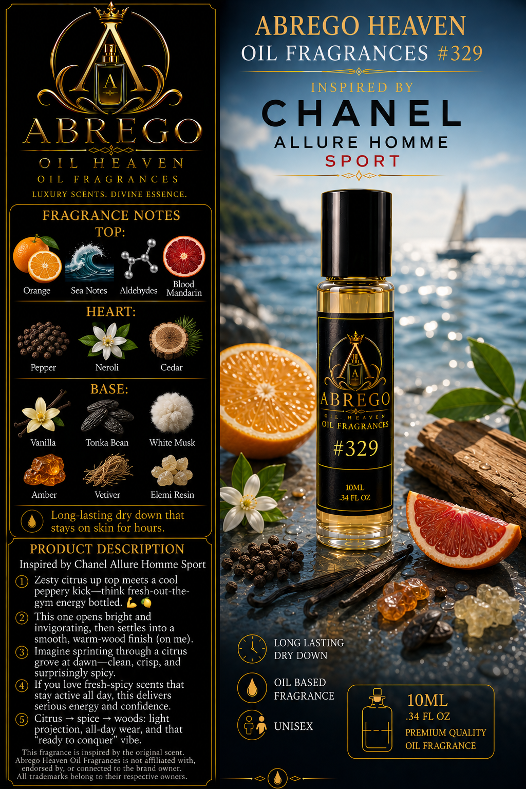 #329 — Inspired by Chanel Allure Homme Sport | Unisex Fragrance Oil | 10 mL