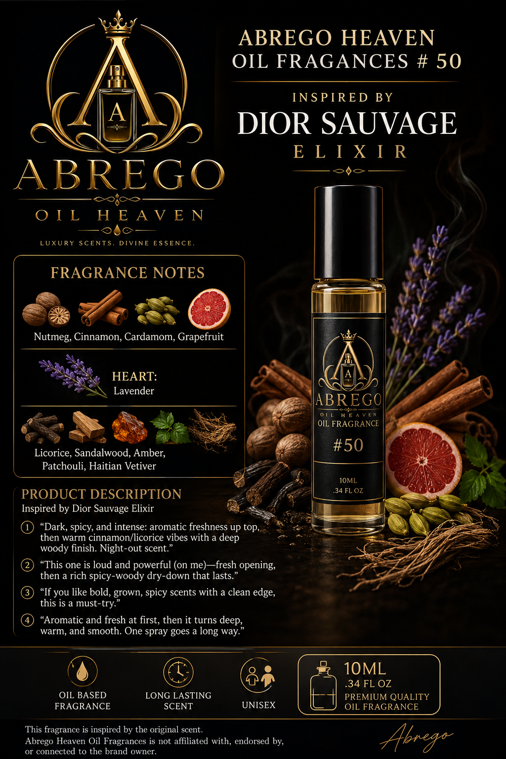 #50 — Inspired by Dior Sauvage Elixir | Unisex Fragrance Oil | 10 mL