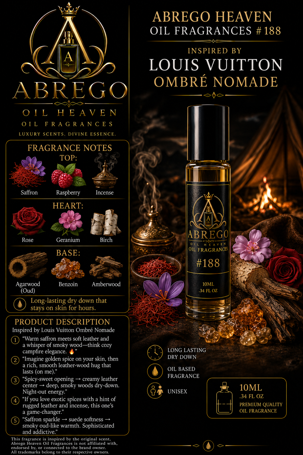 #188 — Inspired by Louis Vuitton Ombré Nomade | Unisex Fragrance Oil | 10 mL