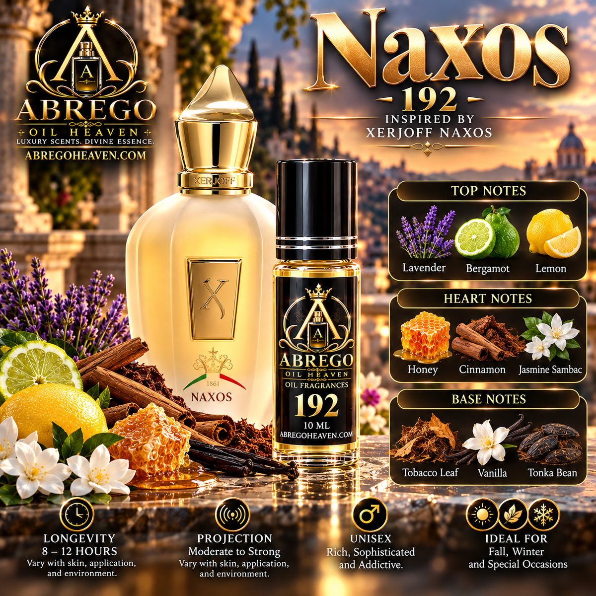 Abrego Heaven Oil Fragrances #192 INSPIRED BY XERJOFF XJ 1861 NAXOS – 10ML
