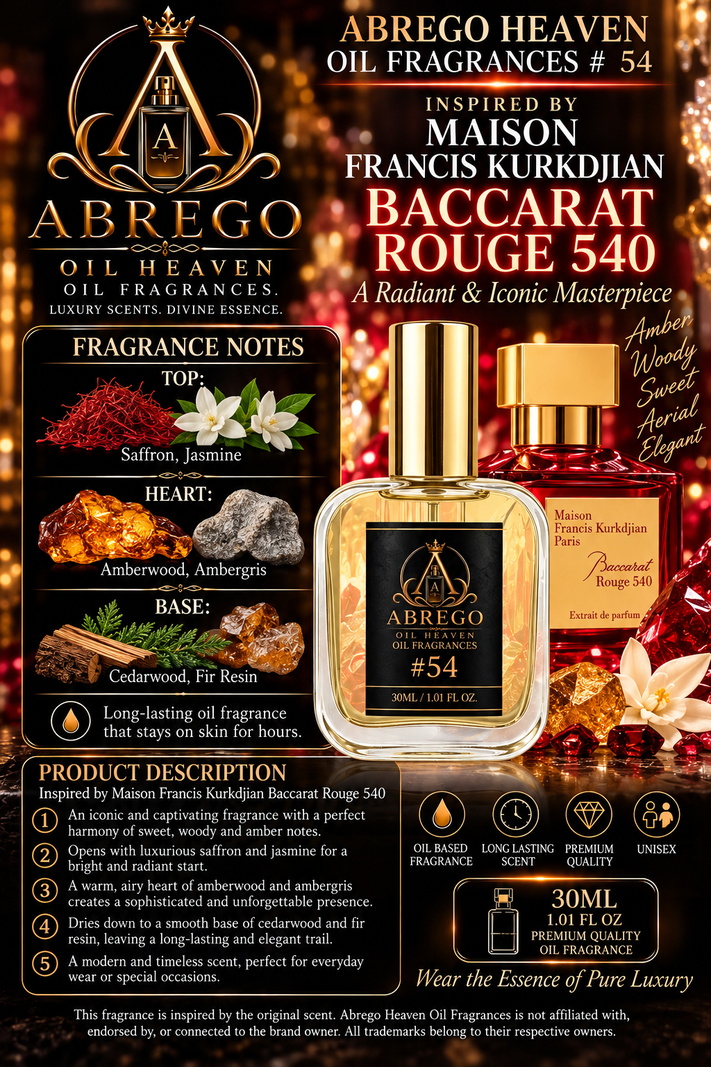 Baccarat Rouge 540 Inspired – #54 | Luxury Oil-Based Fragrance | 10mL | Unisex
