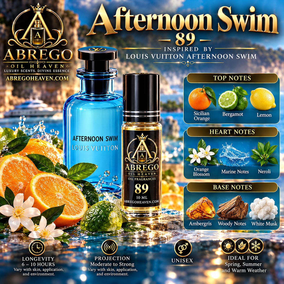 Abrego Heaven Oil Fragrances #89 INSPIRED BY LOUIS VUITTON AFTERNOON SWIM – 10ML