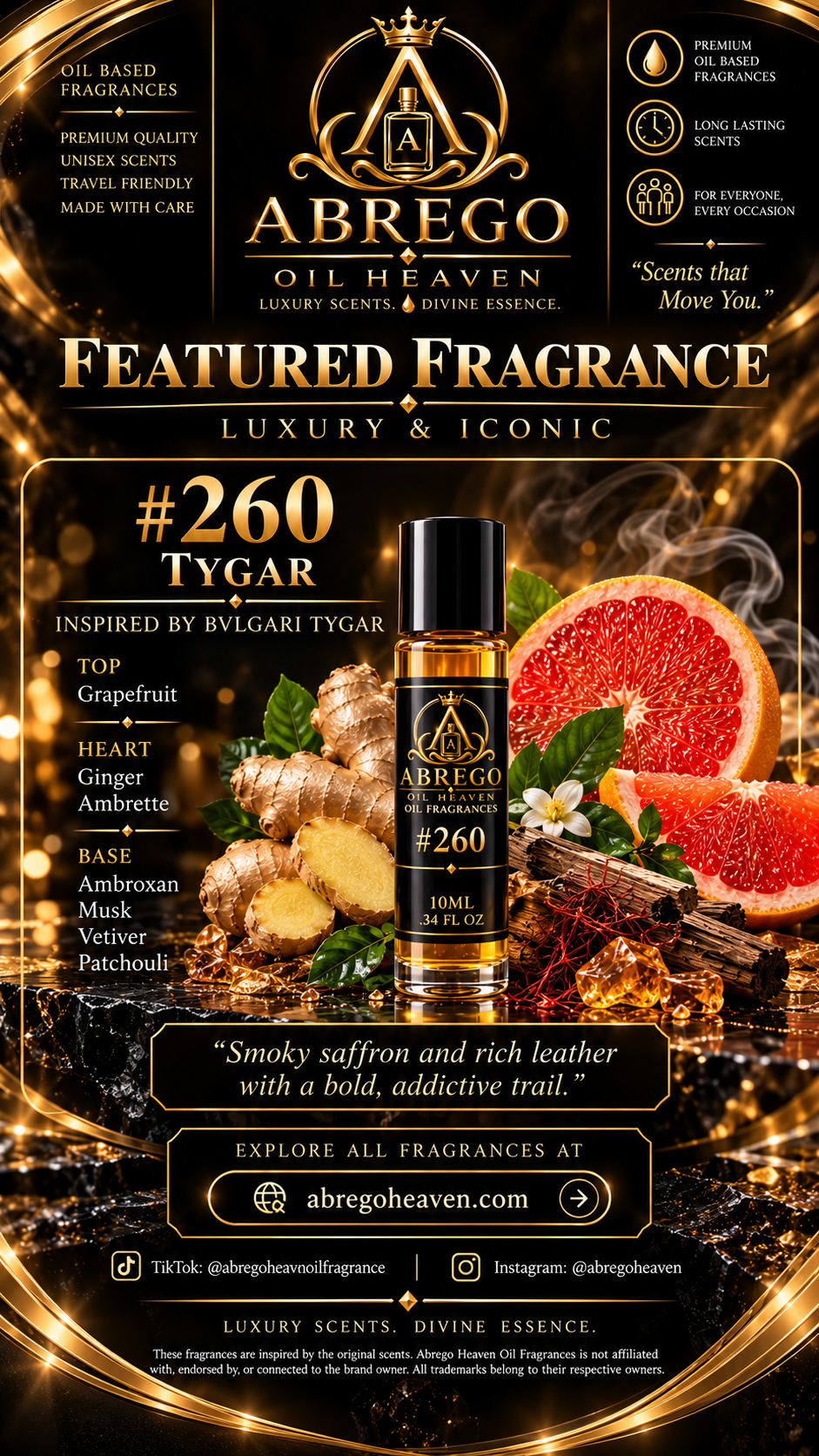 Abrego Heaven Oil Fragrances #260 INSPIRED BY BVLGARI TYGAR