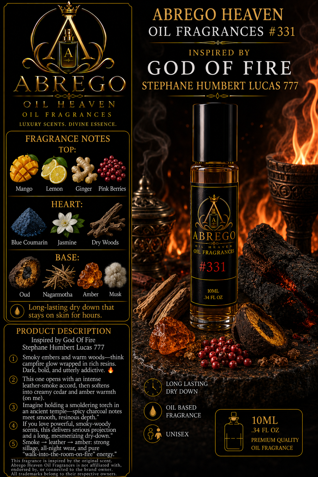 #331 — Inspired by Stéphane Humbert Lucas 777 God of Fire | Unisex Fragrance Oil | 10 mL