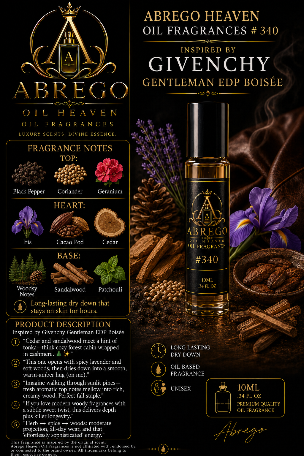 #340 — Inspired by Givenchy Gentleman EDP Boisée | Unisex Fragrance Oil | 10 mL