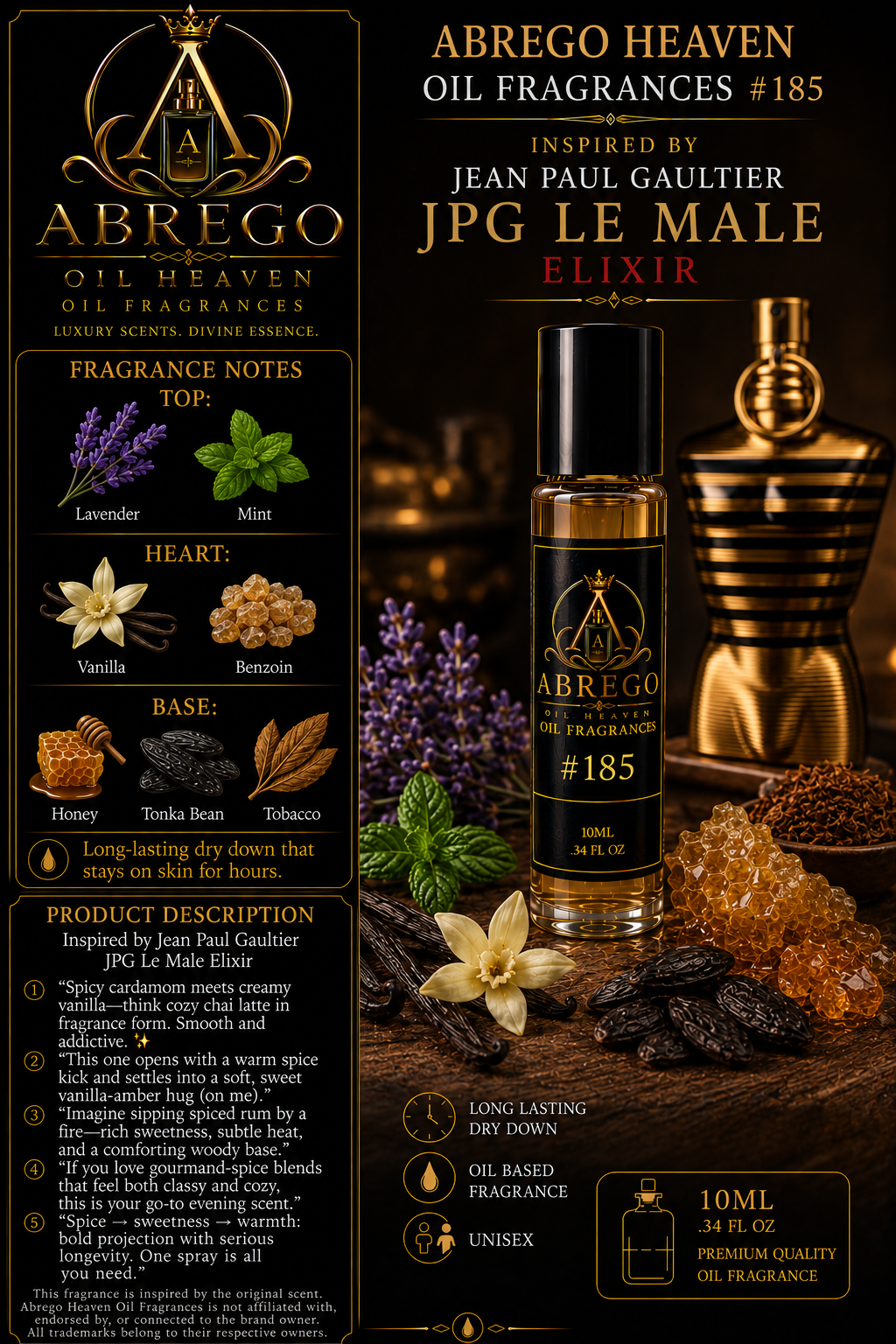 #185 — Inspired by Jean Paul Gaultier Le Male Elixir | Unisex Fragrance Oil | 10 mL