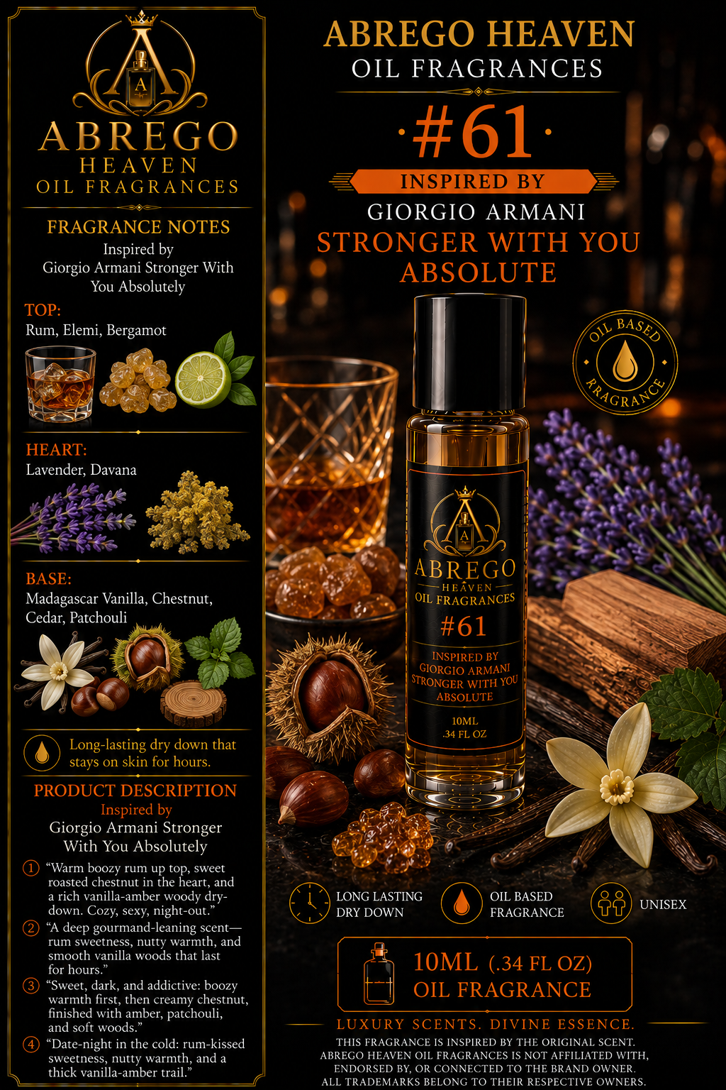 Abrego Heaven Oil Fragrances #61 - Inspired by Giorgio Armani Stronger With You Absolute
