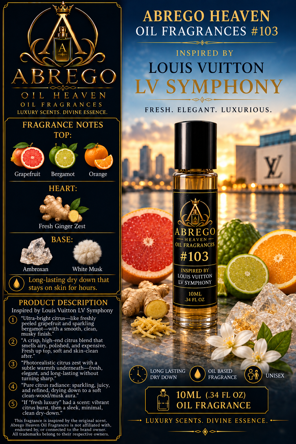 Abrego Heaven Oil Fragrances #103 Inspired by Louis Vuitton Symphony