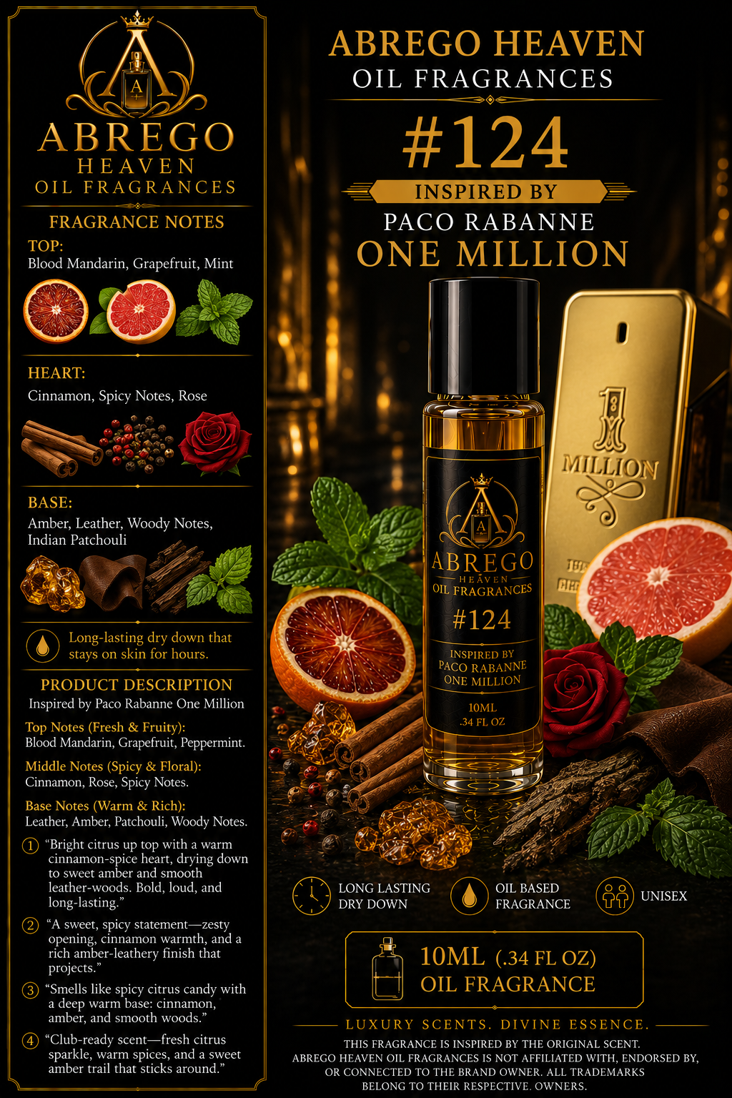 Abrego Heaven Oil Fragrances #124 – Inspired by Paco Rabanne One Million