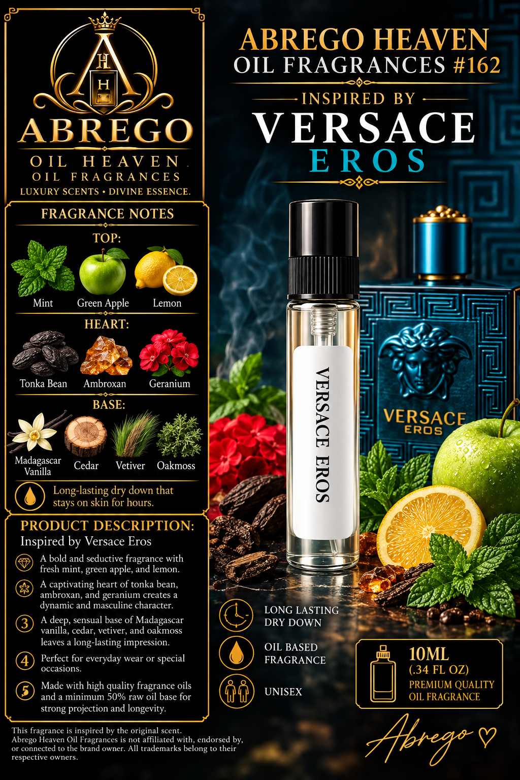 Abrego Heaven Oil Fragrances #162 – Inspired by Versace Eros 10ml